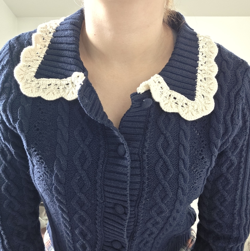 Jessica Simpson Navy Cardigan with Cream Collar